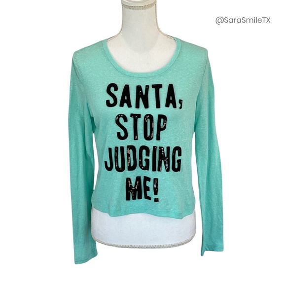 AEROPOSTALE - Santa, Stop Judging Me! - Sequin Mint Green Cropped Top - Picture 2 of 14